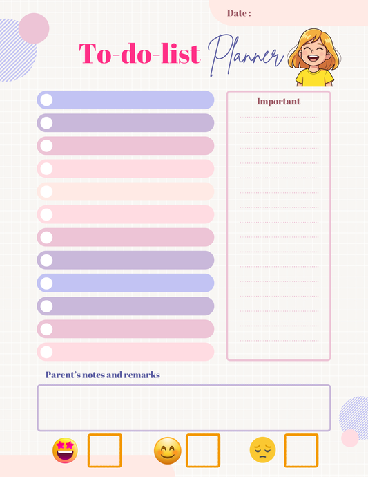 Kids time management planner - Girl